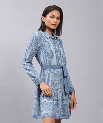 LABEL Blue floral print short dress with tie up 3