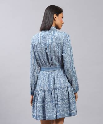 LABEL Blue floral print short dress with tie up 4