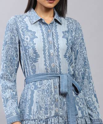 LABEL Blue floral print short dress with tie up 5