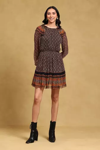 LABEL Brown aztec print short dress