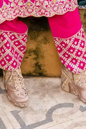 Blush pink hand embroidery wedges