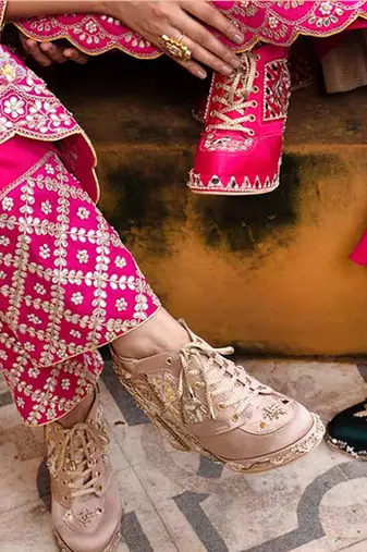 Blush pink hand embroidery wedges