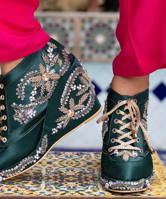 Dark green hand embroidery wedges 1