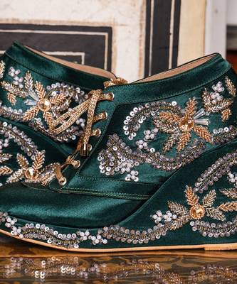 Dark green hand embroidery wedges 2
