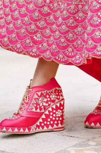 Pink hand embroidery wedges