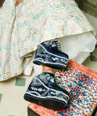 Dark blue hand embroidery wedges 1