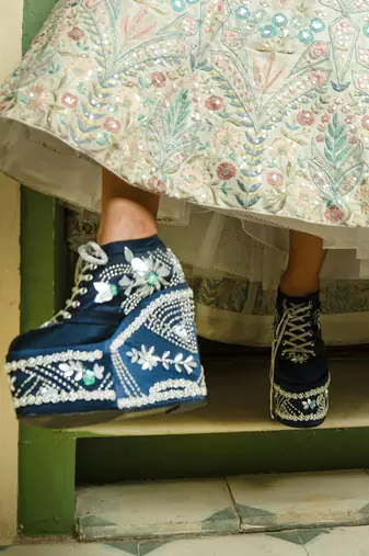 Dark blue hand embroidery wedges