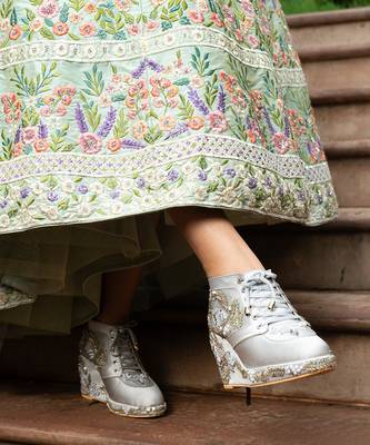 Grey hand embroidery wedges 1