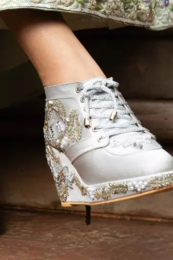Grey hand embroidery wedges