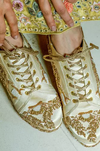 Gold hand embroidery wedges