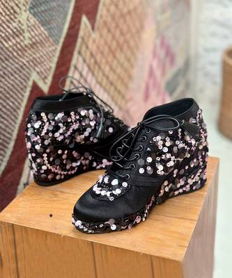 Black hand embroidery wedges 1
