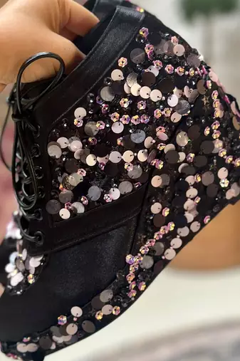 Black hand embroidery wedges