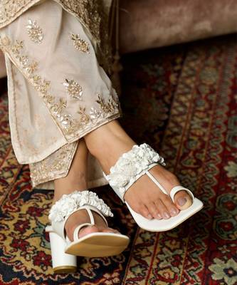 White hand embroidery heels 1