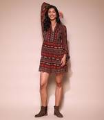 Brown printed viscose short dress by LABEL