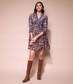 Blue printed velvet short dress by LABEL