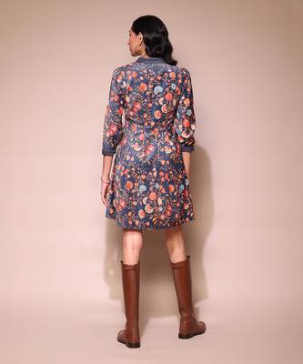 Blue printed velvet short dress by LABEL 4