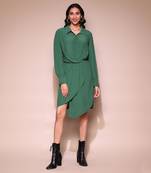 Emerald draped satin short dress by LABEL
