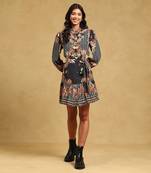 Black floral print long dress with inner by LABEL