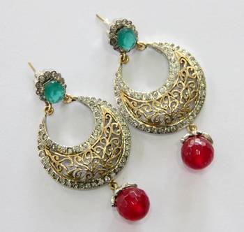 Red N Green Stone Chand Bali 2