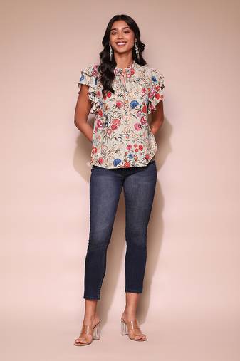 Green floral print top by LABEL