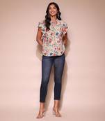 Green floral print top by LABEL