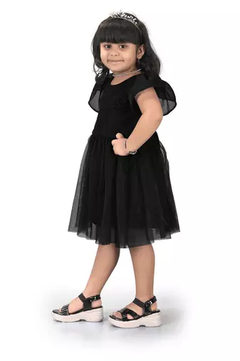 fit & flare fancy zari net dress For Girls