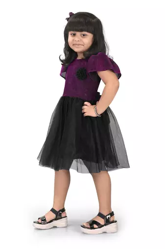 fit & flare fancy zari net dress For Girls