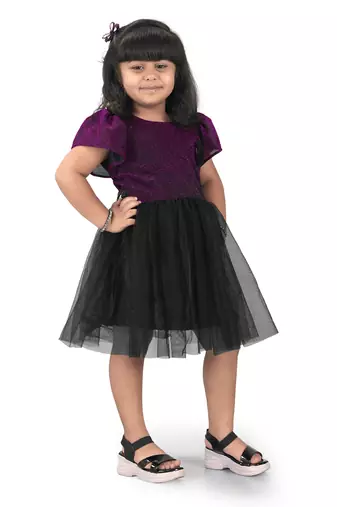 fit & flare fancy zari net dress For Girls
