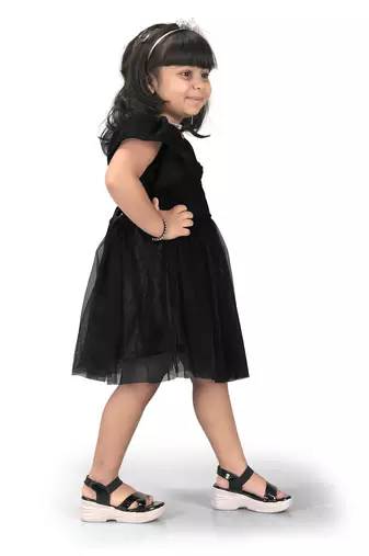 fit & flare fancy zari net dress For Girls