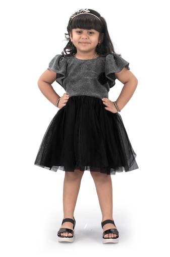 Shrithi fashion fab girls fit & flare fancy zari net dress
