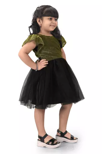 fit & flare fancy zari net dress For Girls