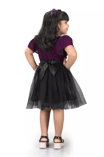 fit & flare fancy zari net dress For Girls