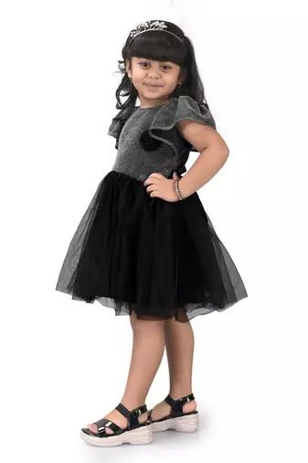 fit & flare fancy zari net dress For Girls