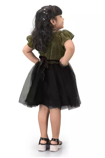 fit & flare fancy zari net dress For Girls