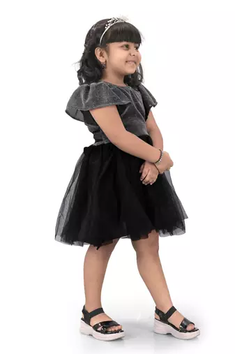 fit & flare fancy zari net dress For Girls