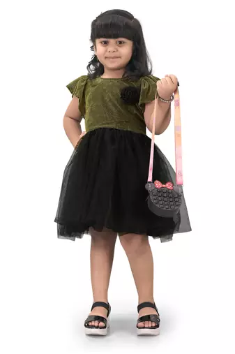 fit & flare fancy zari net dress For Girls