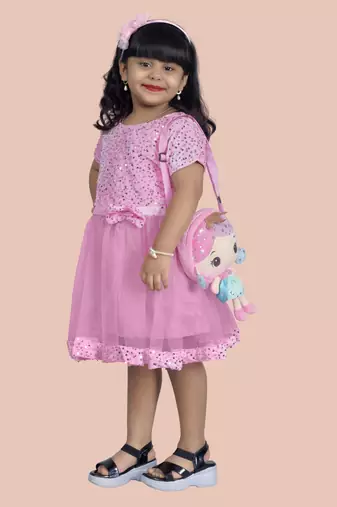 fit & flare velvet & net dress For girls