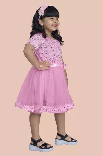 fit & flare velvet & net dress For girls