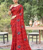 Maroon Festive Printed Ethnic Casual Saree