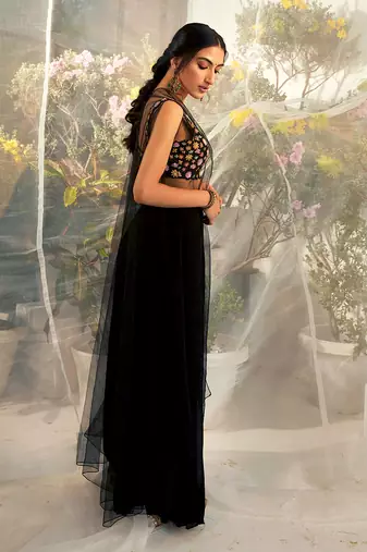 Black flared pant cape set