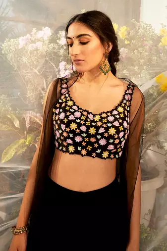 Black flared pant cape set