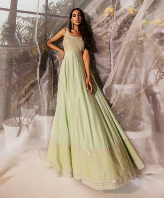 Mint green embroidered anarkali gown 1