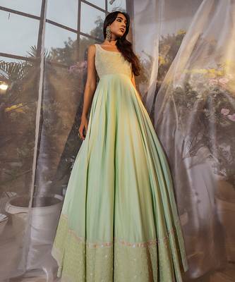 Mint green embroidered anarkali gown 3