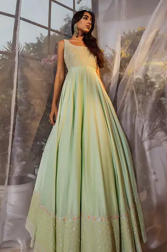 Mint green embroidered anarkali gown