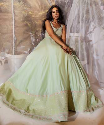 Mint green embroidered anarkali gown 4