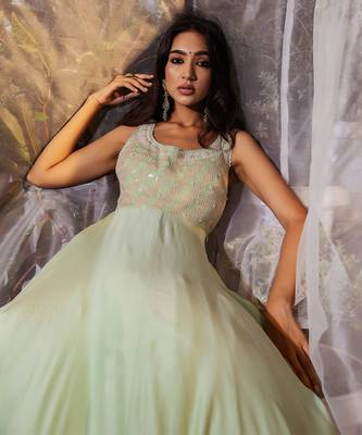 Mint green embroidered anarkali gown 5
