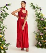 Red georgette flared pant set