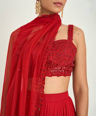 Red georgette flared pant set 3
