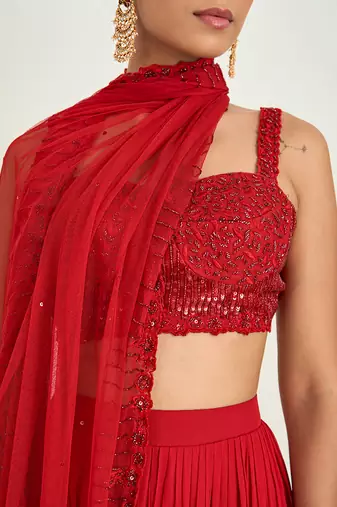 Red georgette flared pant set