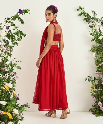 Red georgette flared pant set 4